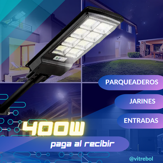 Lampara  con panel solar grande 400 W - Potente y duradera.