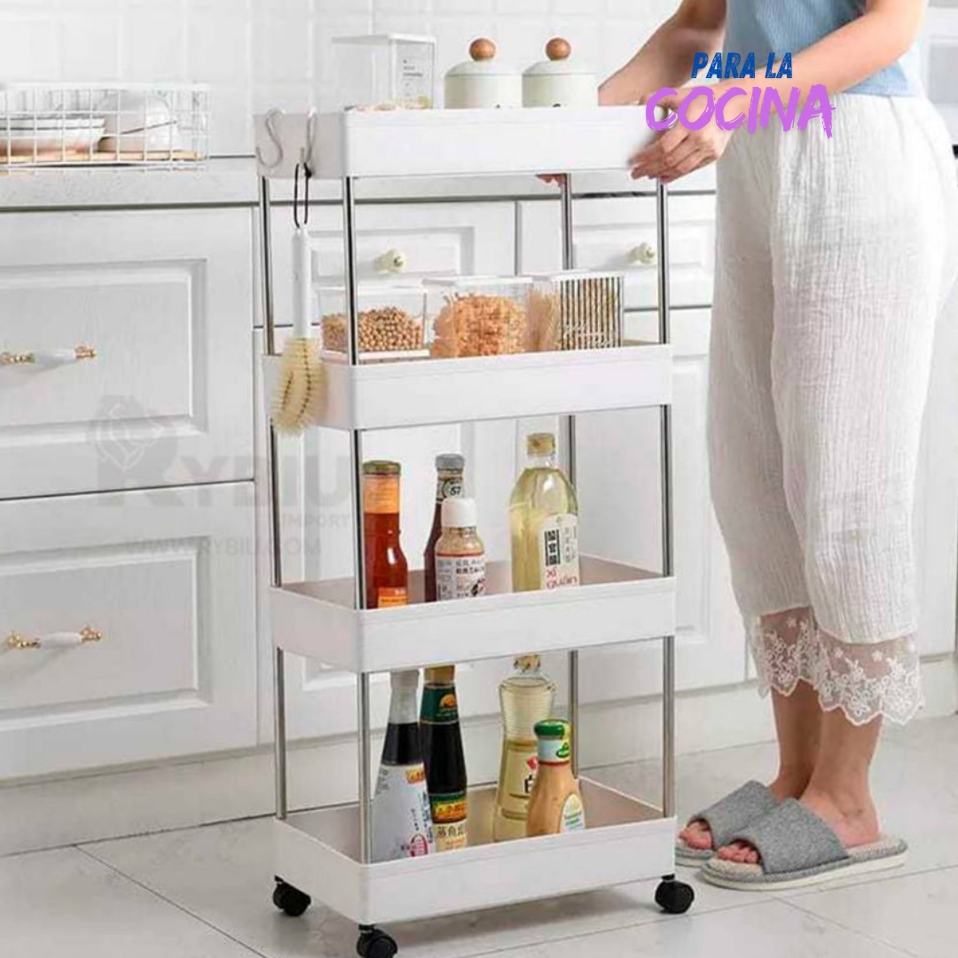 Práctico organizador de 4 niveles - Perfecto para tus accesorios, libros, productos de cocina y más