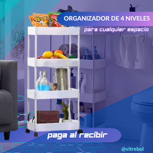 Práctico organizador de 4 niveles - Perfecto para tus accesorios, libros, productos de cocina y más